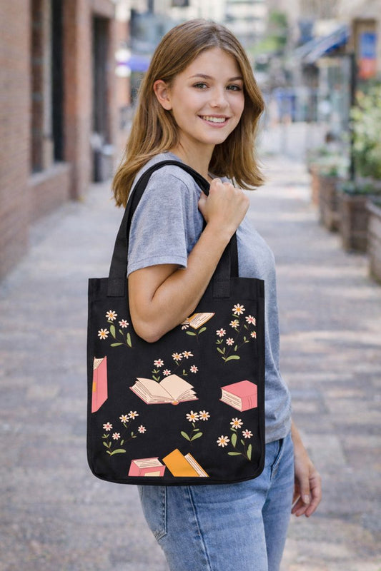 Flower and Book Tote Handbag